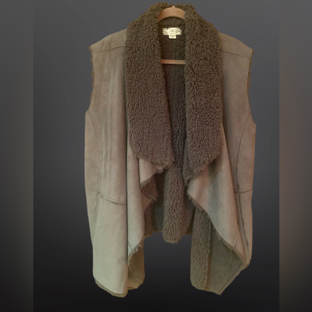 Au Lieu Brown Faux Fur, Faux Suede Open Front Vest Jacket - Size 1x